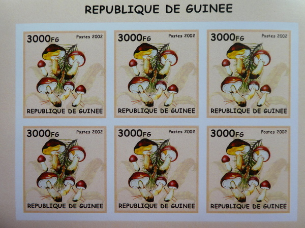 ギニア切手『きのこ』無目打 6枚シート 2002 A-d_画像1