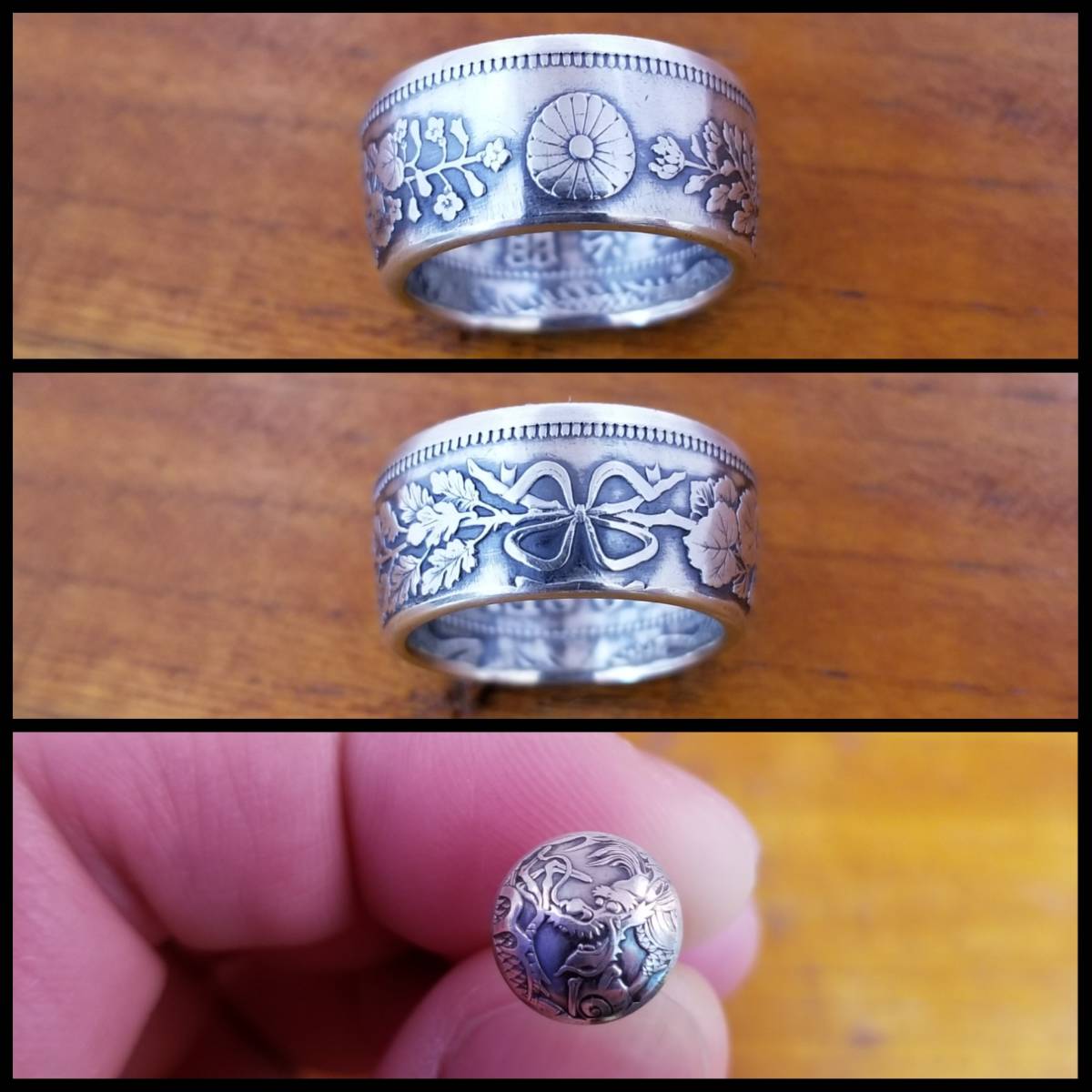ko Yinling g& серьги комплект Япония 50 sen серебряная монета дракон цветочный принт поверхность SV800 серебряное кольцо старая монета кольцо AHD