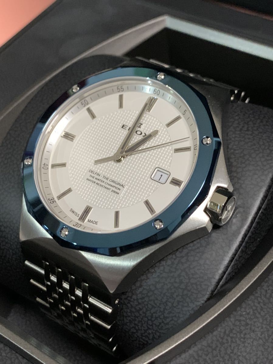 EDOX エドックス デルフィン 53005 クォーツ メンズ腕時計 ホワイト文字盤 防水 中古美品