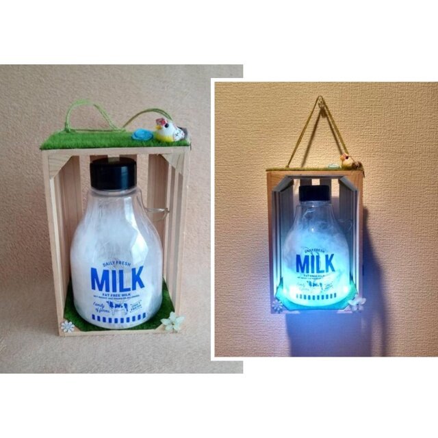 ハンドメイド◆ミルクプラボトル LED インテリアライト☆一点物☆_画像1