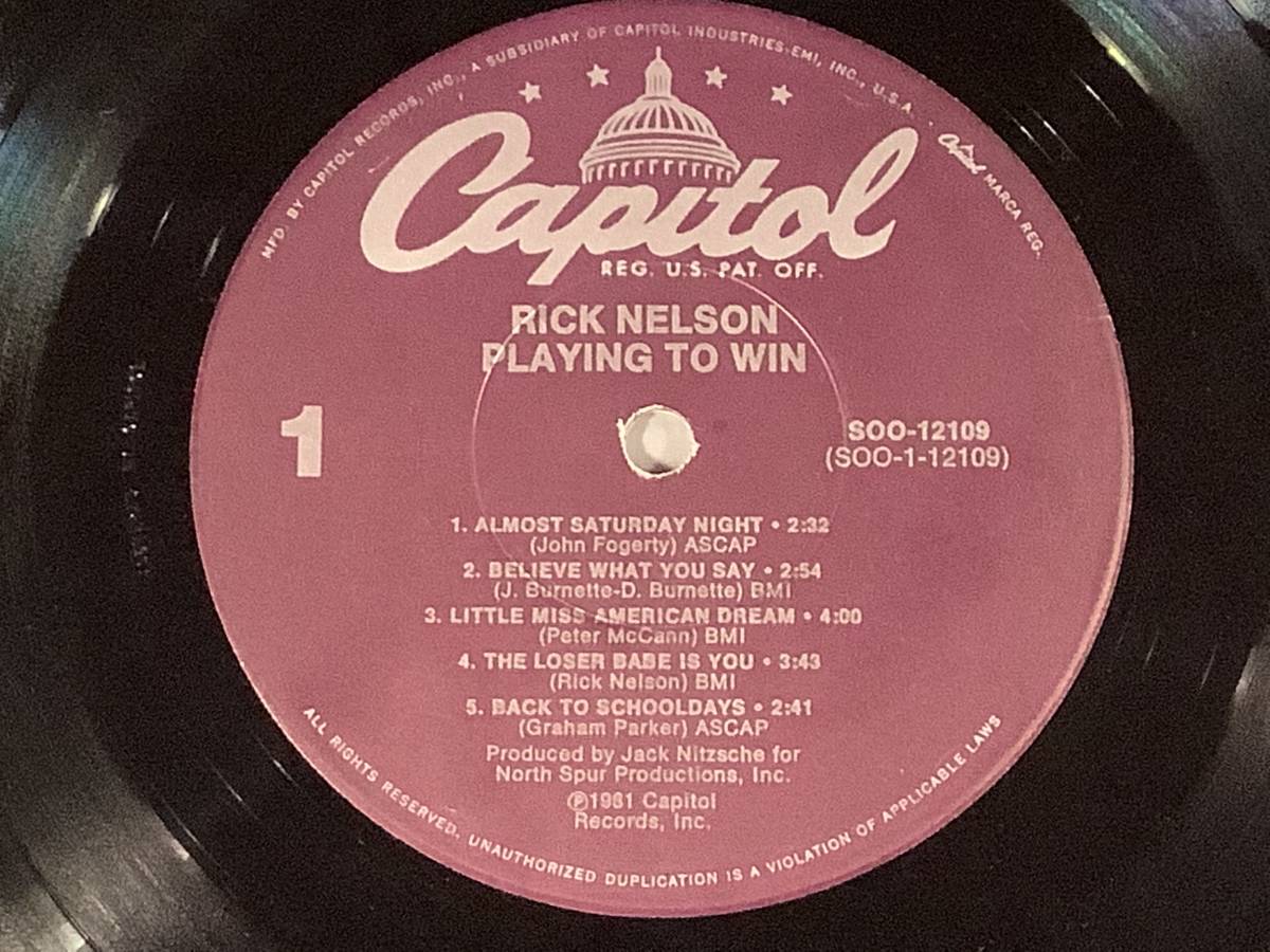 LP(輸入盤)●リック・ネルソン(リッキー・ネルソン) Rick Nelson／PLAYING TO WIN●良好品！_画像4