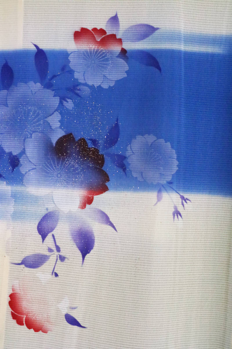 アンティーク大正ロマン 瑠璃色の段染めぼかしに桜絽縮緬小紋-