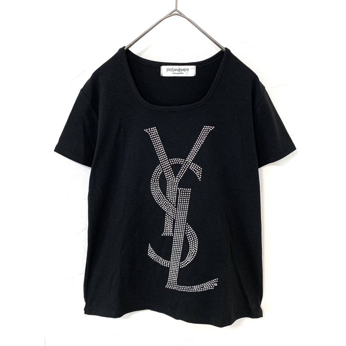 【送料無料】YVES SAINT LAURENT イブサンローラン　ビッグロゴ Tシャツ　レディース　半袖　キラキラ　クリスタル　ブラック　黒