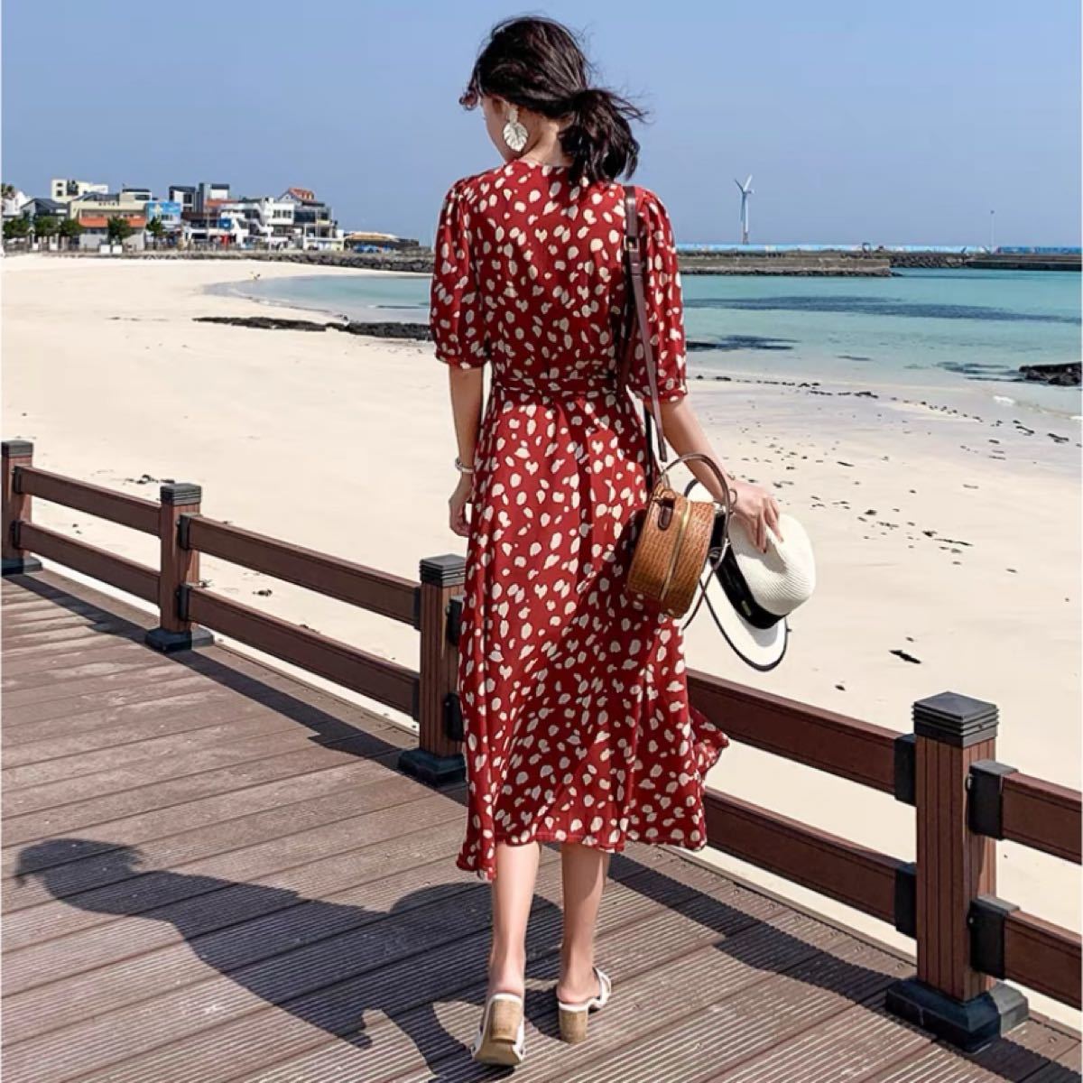 Paypayフリマ レディース ワンピース ロング カシュクール 赤 エレガント 春夏コーデ Paypayフリマ レディース ワンピース ロング カシュクール 赤 エレガント 春夏コーデ