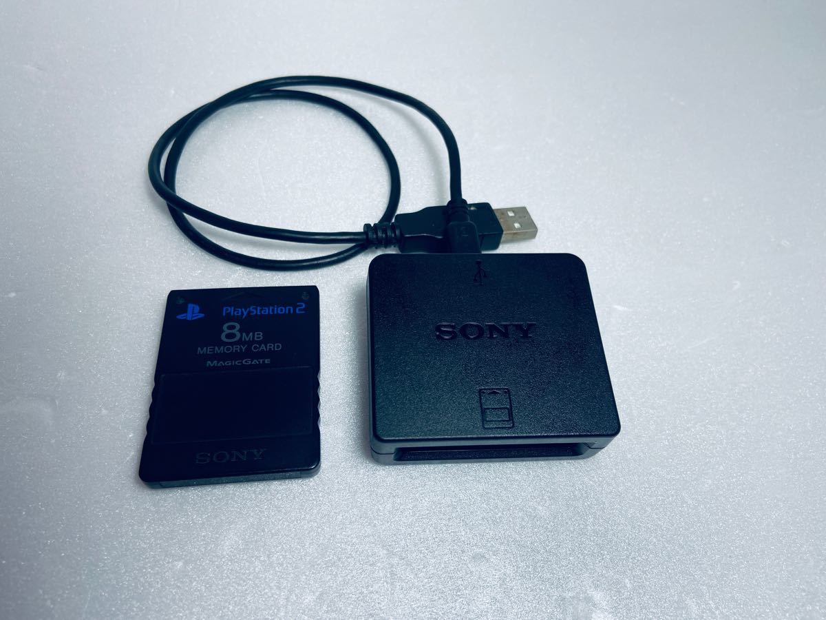 【動作確認済み】メモリーカードアダプター PS2純正8MBメモリーカードセットPS3 SONY クリアデータ多数