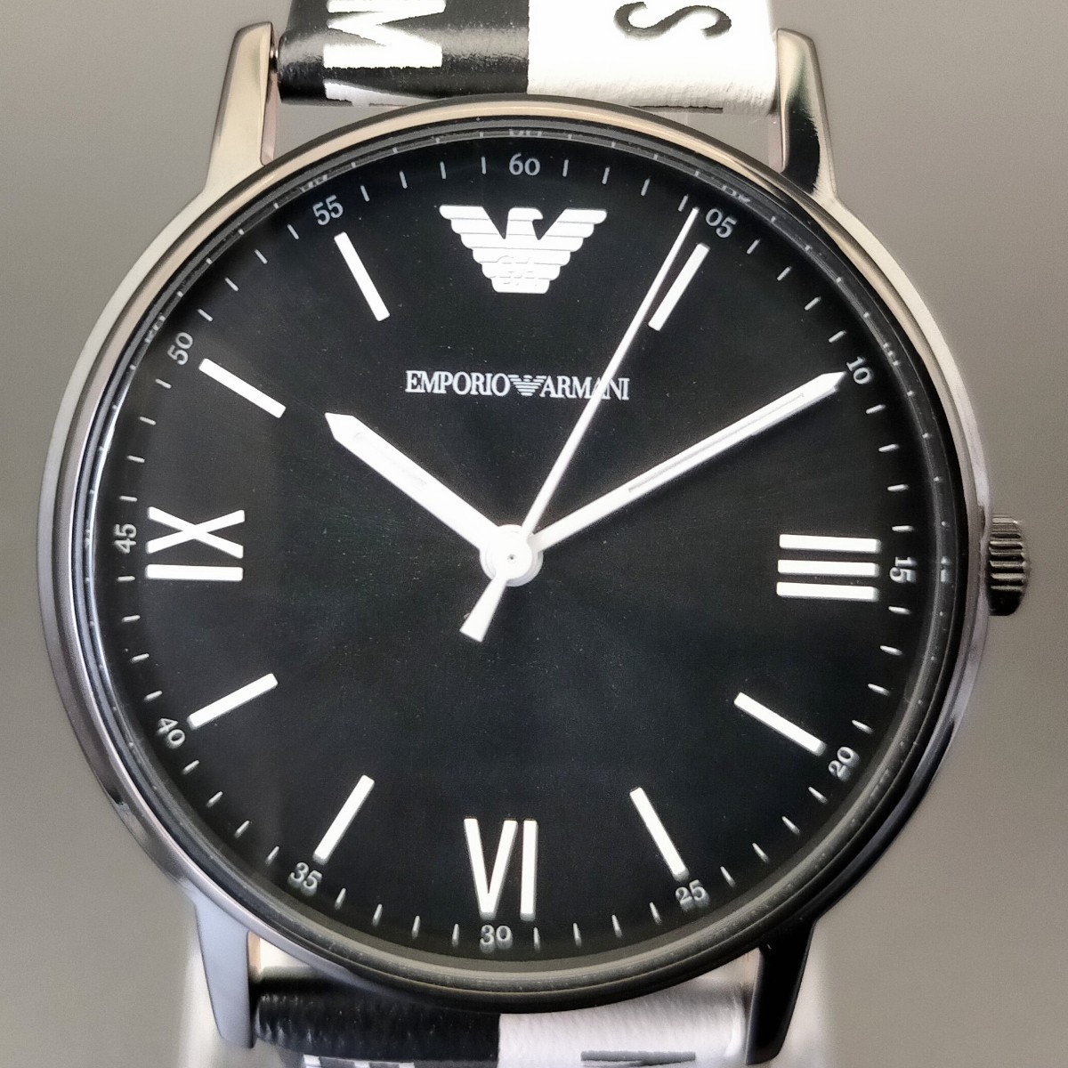 ★新品★エンポリオアルマーニEMPORIO ARMANI メンズ腕時計 黒ブラック白ホワイト クオーツ 41mm レザー