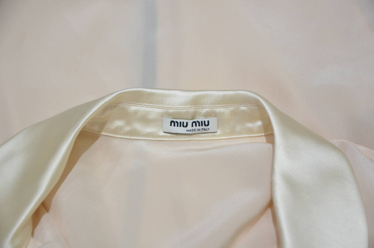 miu miu ミュウミュウ パール ボタン シルク シャツ ブラウス 36 Y-25537B_画像3