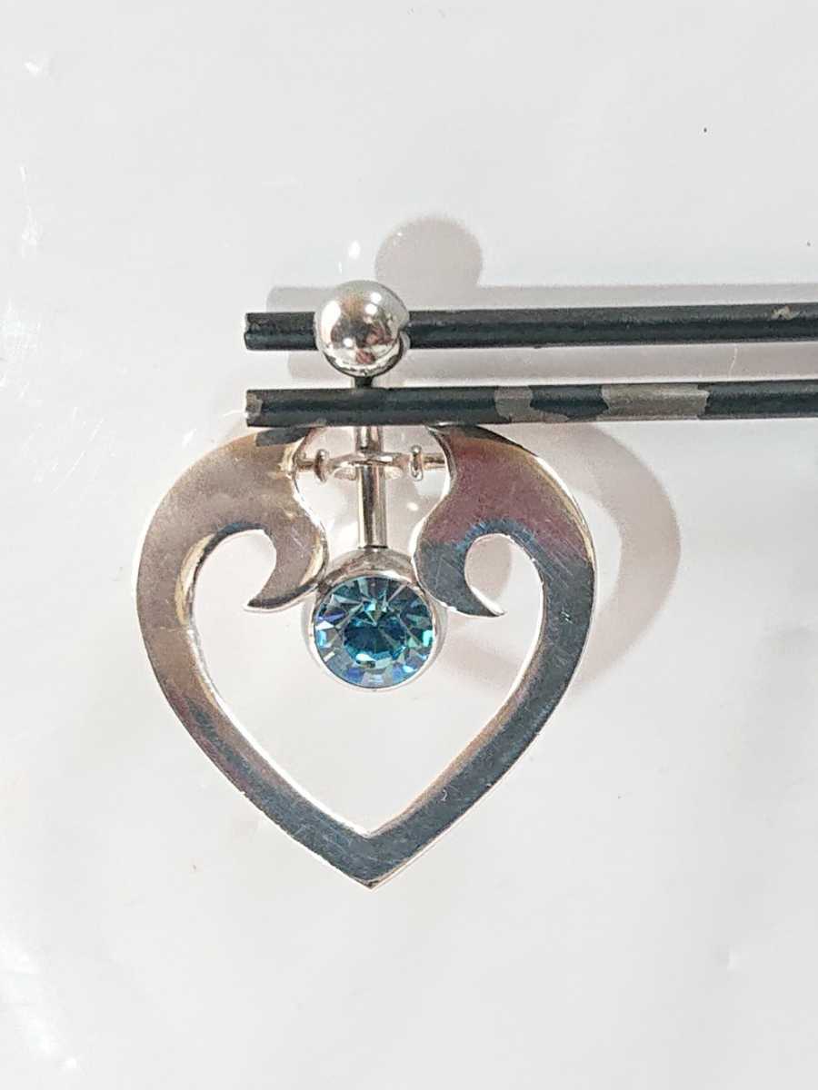 2614 SILVER925 rhinestone to rival Heart body pierce blue silver 925 stainless steel 16G jewel ...pi banana pretty 