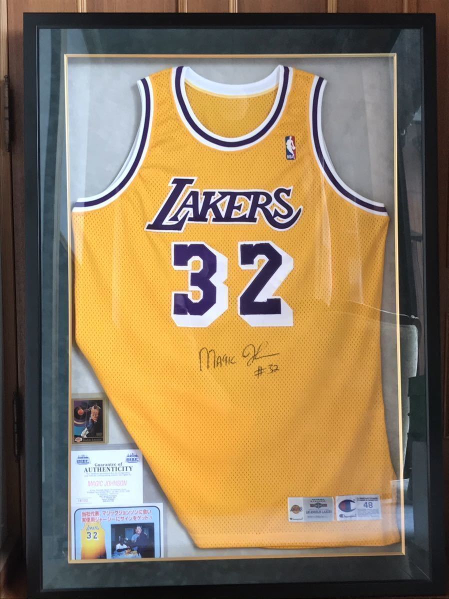 NBA Los Angeles * Ray The Cars Magic * Johnson 95~96 active service last season person himself actual use * with autograph frame uniform 