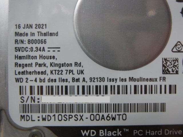 ■新品■WD10SPSX WD Black 2.5インチ 1TB HDD SATA6Gb 7mm厚 (IH729S)_画像7