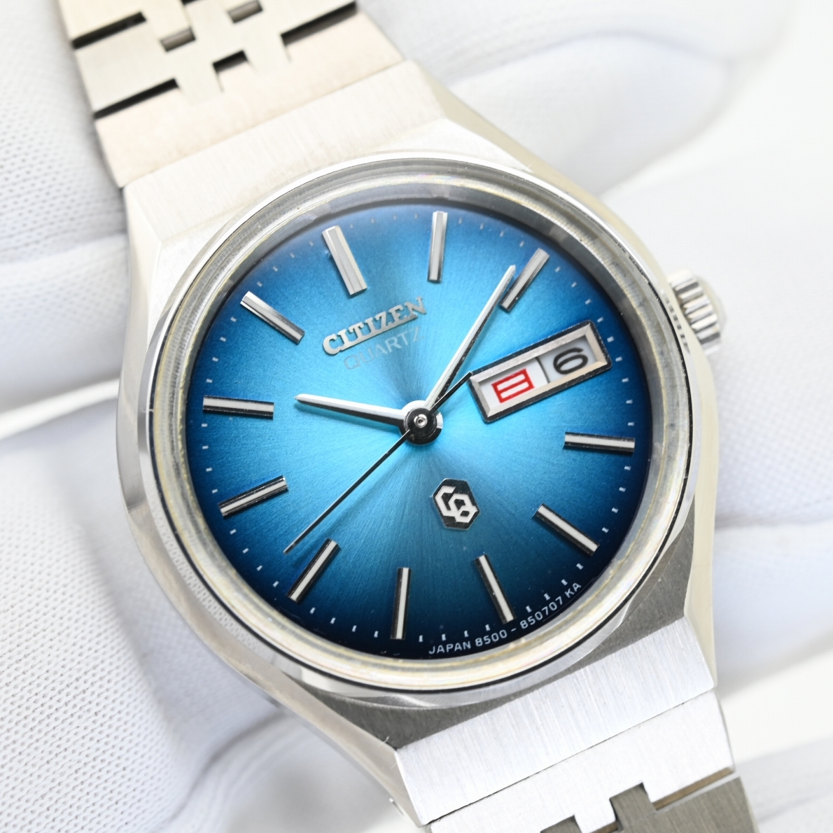 未使用 1976年製造 シチズン/コスモスター レディース腕時計 デッドストック クォーツ ステンレス 青/ブルー デイデイト レトロビンテージ_画像1