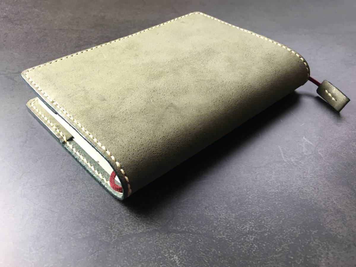 【手縫】ケープハント日本製牛革の文庫本用ブックカバー（緑グリーン色）_画像8