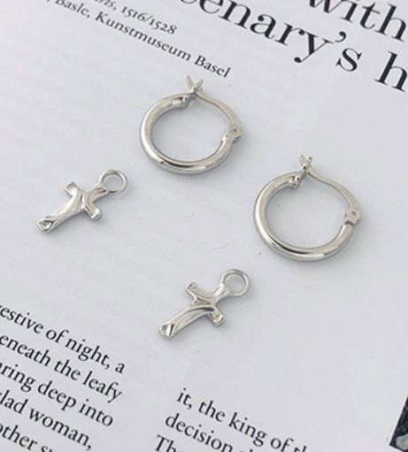  Cross earrings 2way light gold silver 925 silver silver earrings 10 character . both ear 10 character hoop 