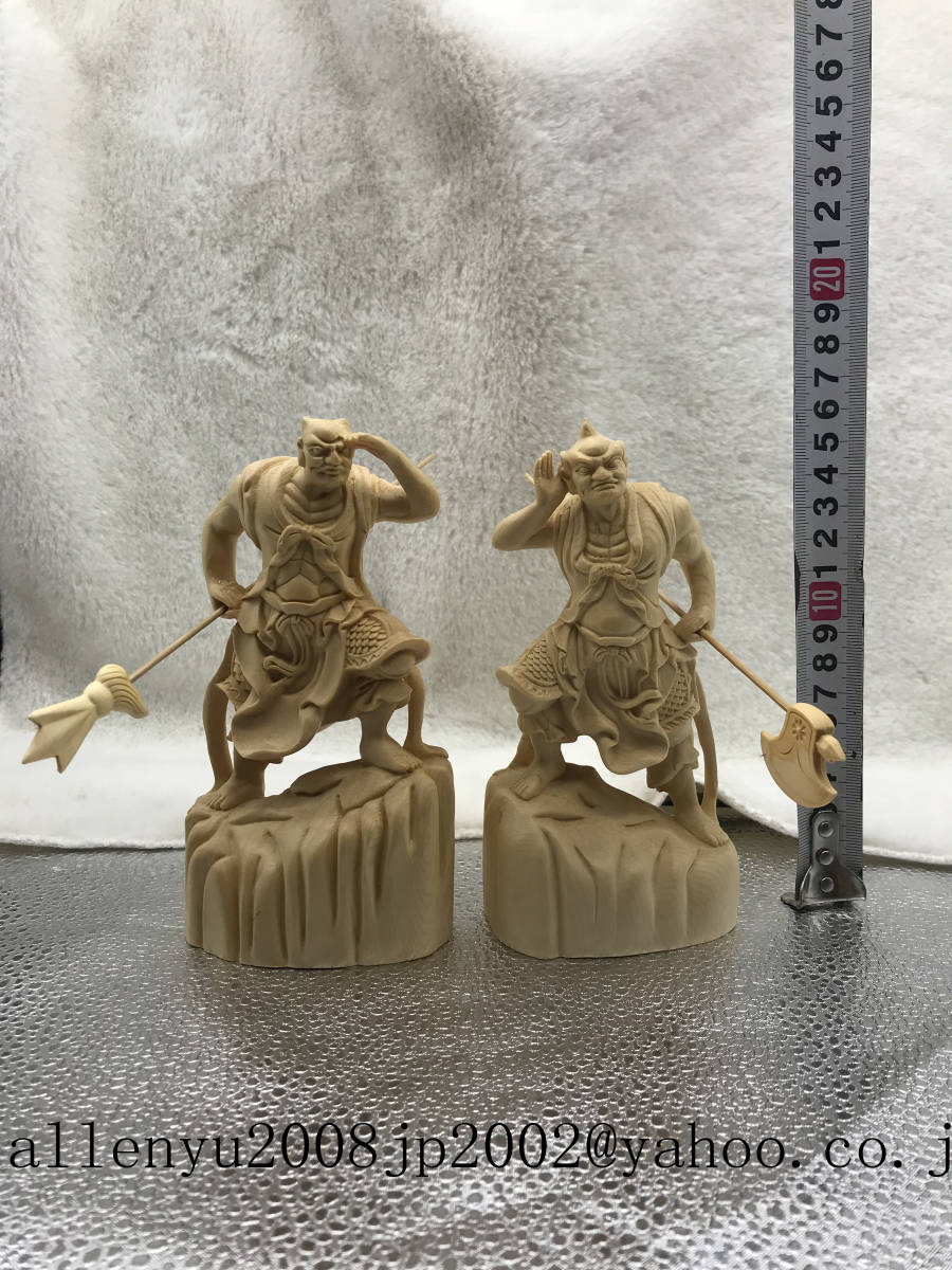 仏教工芸品 総柘植材 一刀彫 精密彫刻 千里眼 順風耳 木彫仏教 仏師で