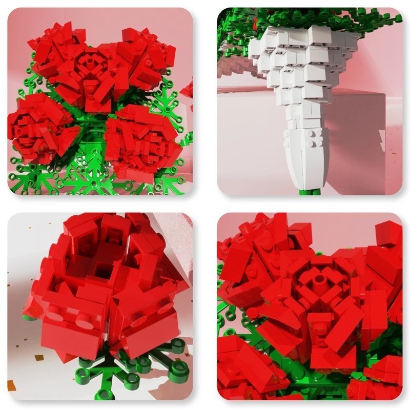 薔薇　匿名配送　LEGO互換 レゴブロック　プレゼント　ローズ　結婚式　インテリア　 プラモデル　ブーケ　夏休み　送料無料