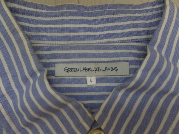 〈送料280円〉green label relaxing UNITED ARROWS ユナイテッドアローズ メンズ 日本製 ストライプ ボタンダウン 七分袖シャツ L 青白_画像2