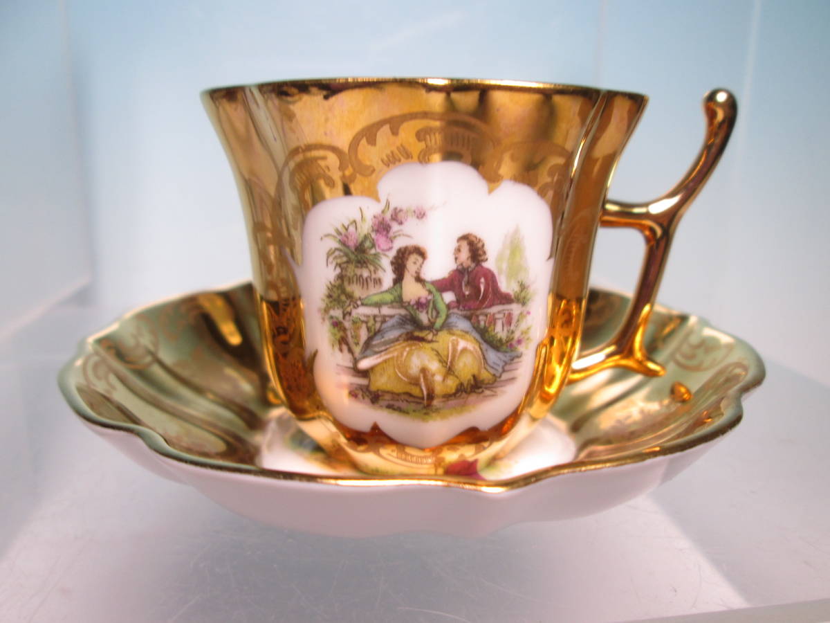 * запад старый керамика Limoges Limo -ju золотая краска . гуманитарные науки маленькая чашка & блюдце 
