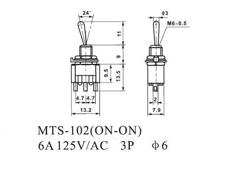 2) トグル ON/ON スイッチ MTS-102 6A 125V AC 2個 新品未使用_画像3