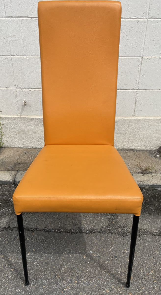 チェア　ビニールレザー張り　椅子　中古　オレンジ　カフェ　家具_画像1