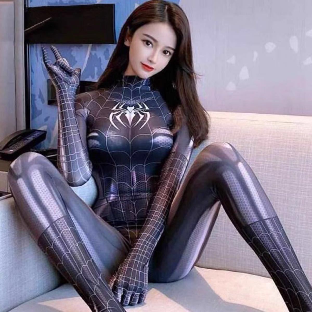 tictok 光沢感　コスプレ スパイダーマン 大人 ハロウィン服 女性