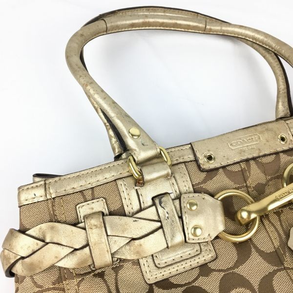COACH/コーチ ハンドバッグ 茶/ブラウン シグネチャー タッセルチャーム付き 管NO.B8-47
