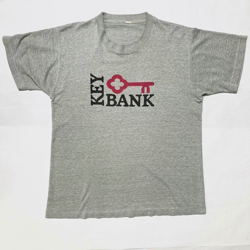 70s 80s USA製 vintage Key Bank 両面 プリント Tシャツ 70年代 80年代 ビンテージ 霜降り グレー 企業 ロゴ 古着 / アート キャラ バンド_画像1