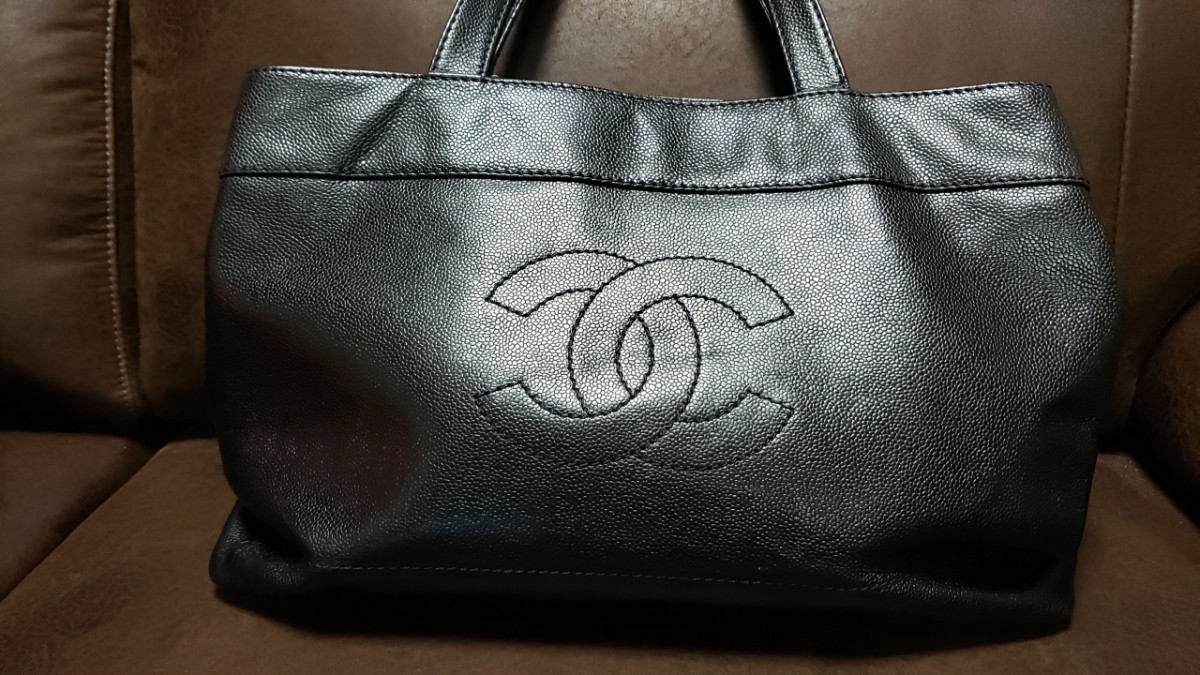 値頃 CHANELトートバックココマークキャビアスキンゴールド金具