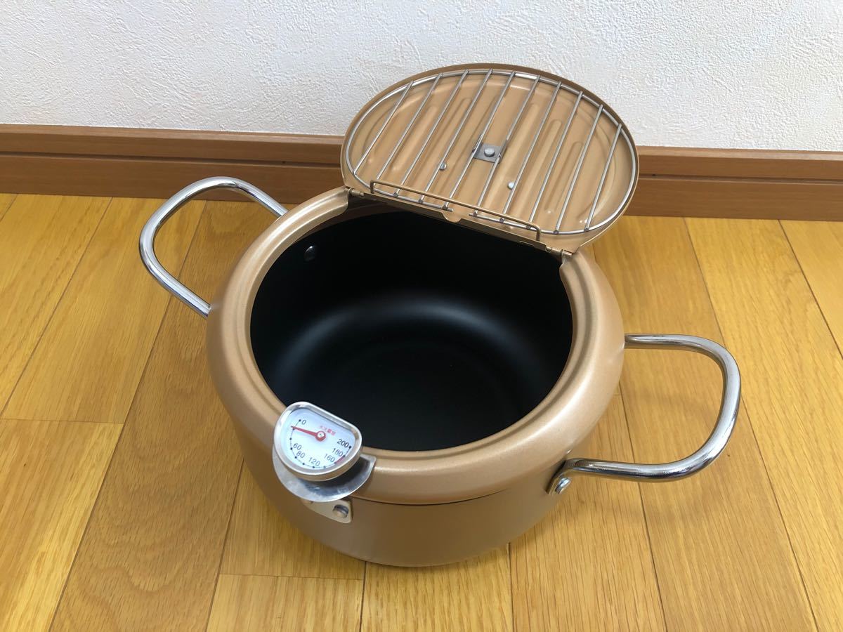 楽々天ぷら鍋 20cm バット蓋付 IH対応　ゴールド