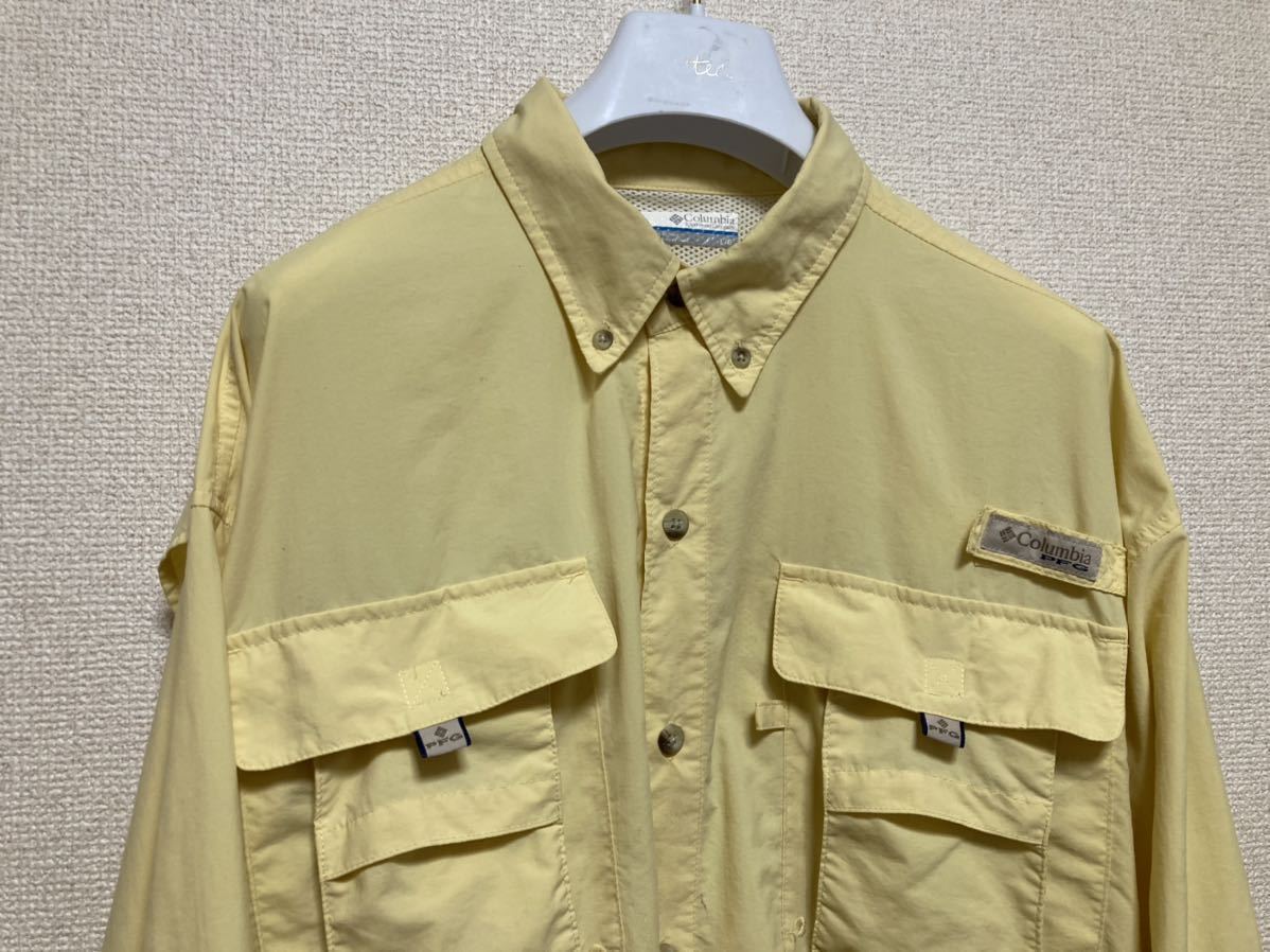 Columbia PFG コロンビア フィッシングシャツ 長袖シャツ マルチポケット OMNI-SHADE ボタンダウンシャツ 黄色 L_画像3