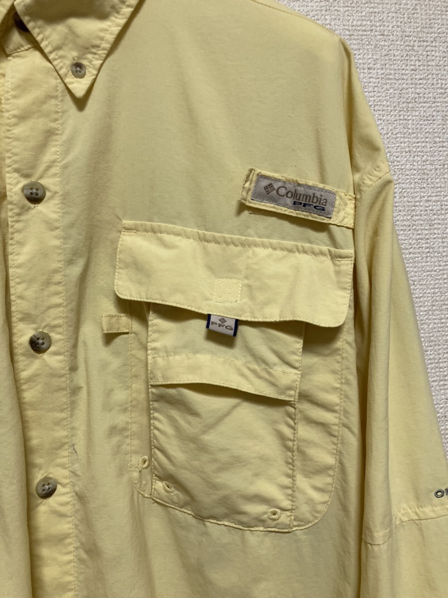 Columbia PFG コロンビア フィッシングシャツ 長袖シャツ マルチポケット OMNI-SHADE ボタンダウンシャツ 黄色 L_画像6