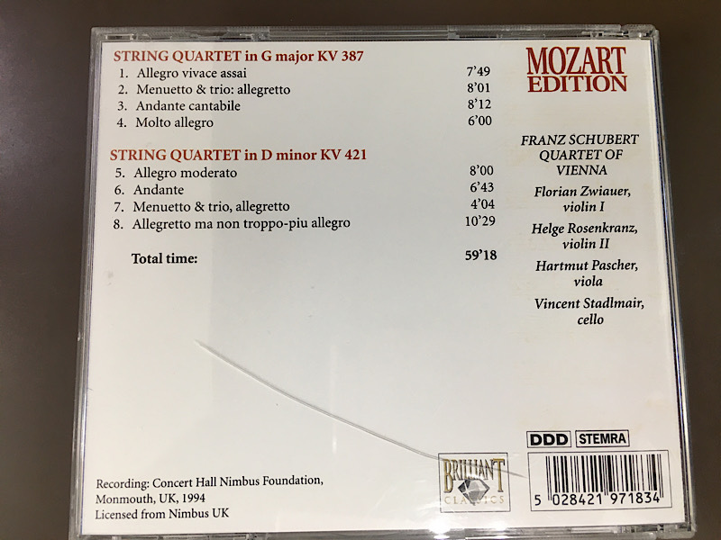 CD/String Quartet In G Major Kv387/String Quartet In D Minor Mozart モーツァルト【J7】/中古_画像2