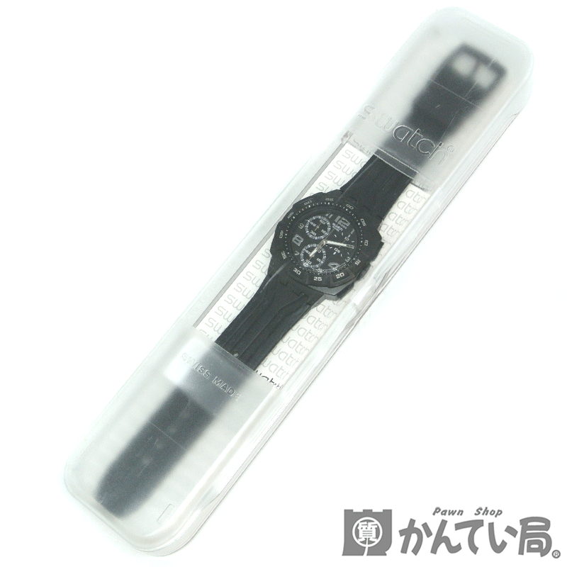 Swatch【スウォッチ】PLASTIC MISTER CHRONO スイス製 シリコンベルト メンズ クオーツ 腕時計 4石 ブラック ケース 説明書付き【USED-B】_画像9