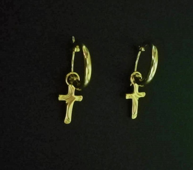  Cross earrings 2way light gold silver 925 silver silver earrings 10 character . both ear 10 character hoop 