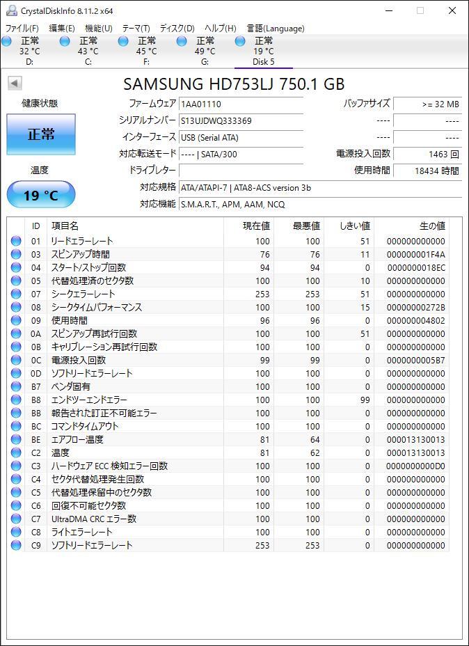 SAMSUNG HDD SATA HD753LJ 750GB 動作確認済(750002)_画像3