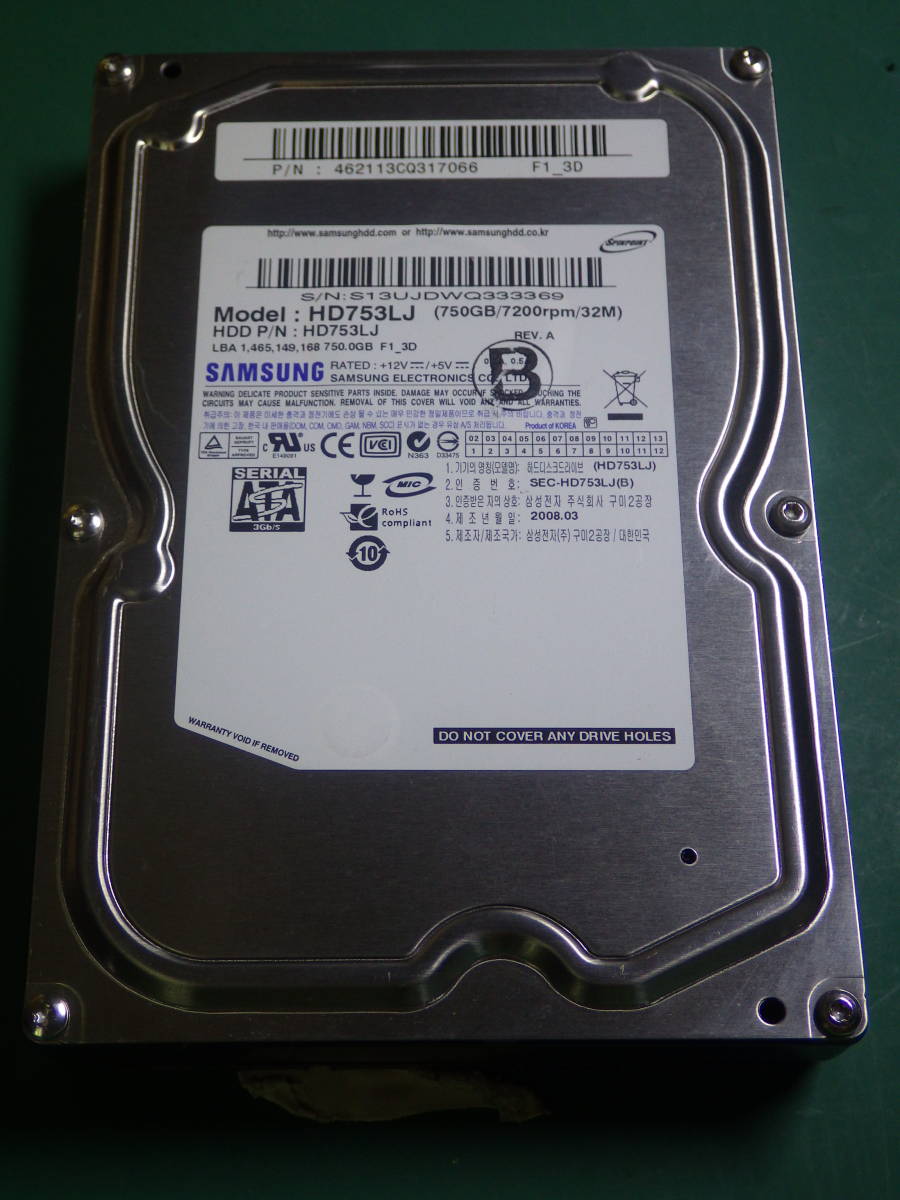 SAMSUNG HDD SATA HD753LJ 750GB 動作確認済(750002)_画像1