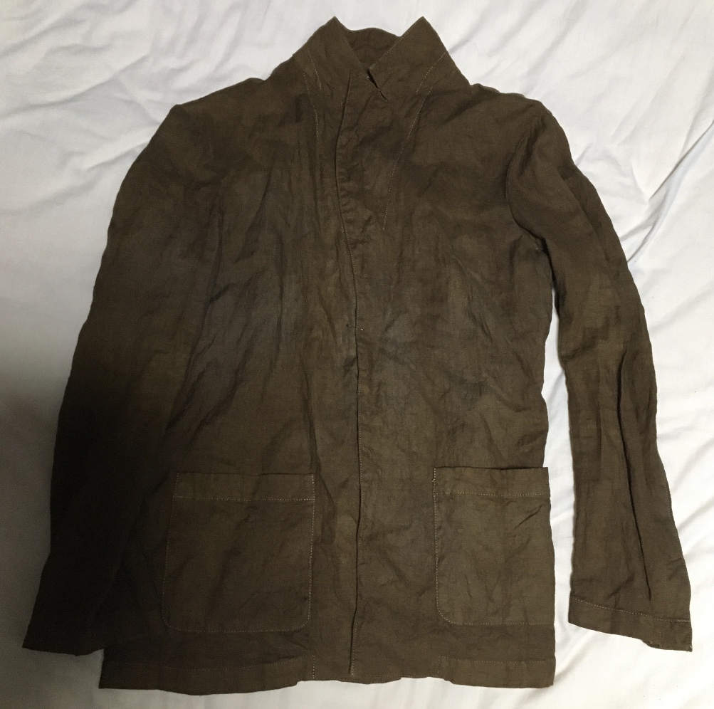 ユナイテッドアローズ　シワ加工　リネン　麻　後染めジャケット　ピークト　ラペル Wrinkle processing post-dyed hemp peak lapel jacket_画像1