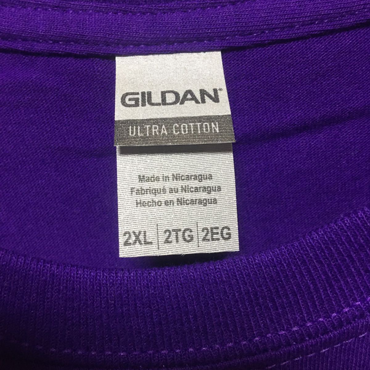 GILDAN パープル 2XLサイズ 紫色 半袖無地Tシャツ ポケット無し 6.0oz ギルダン_画像2
