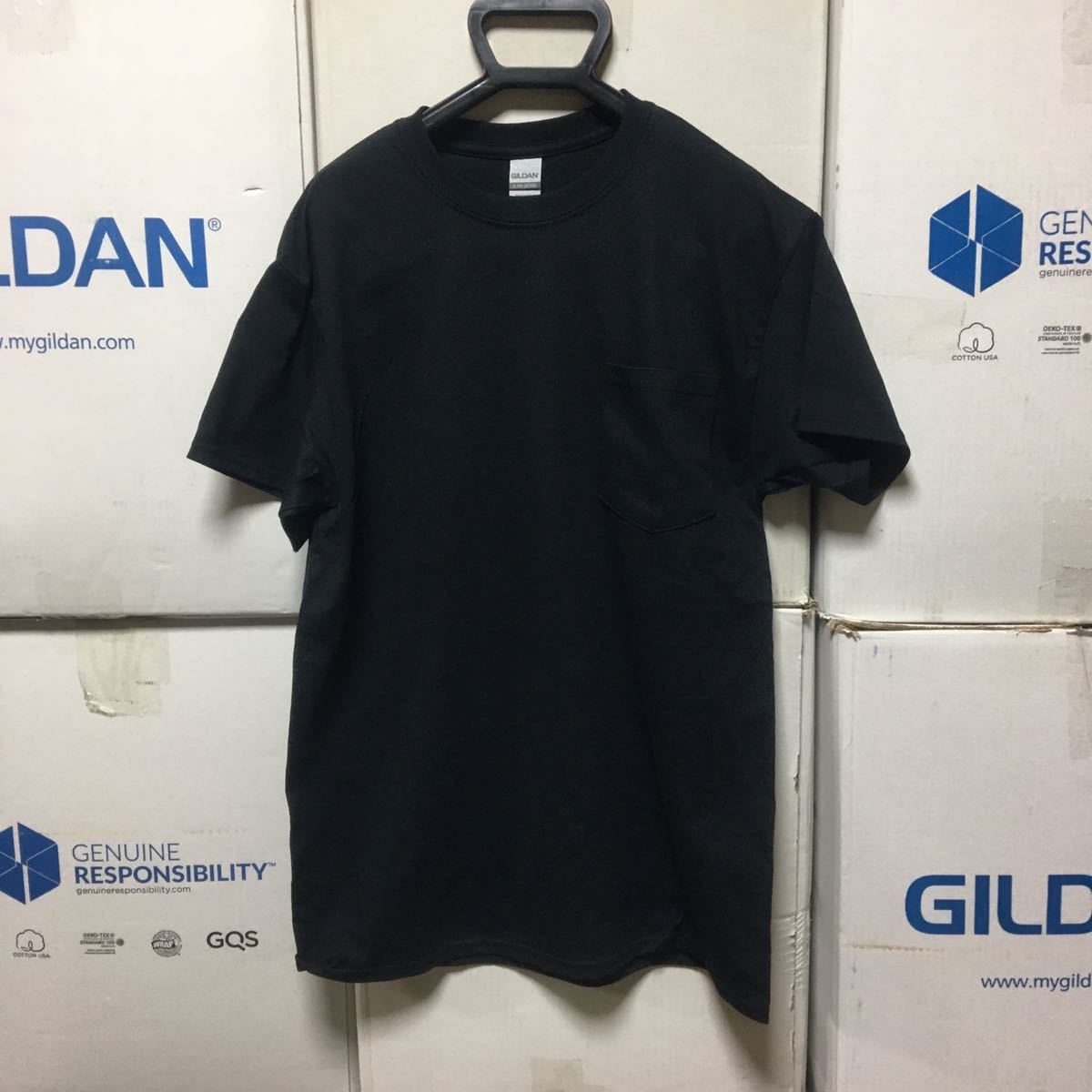 GILDAN ブラック Sサイズ 黒 半袖無地Tシャツ ポケット付き 6.0oz ギルダン☆_画像1