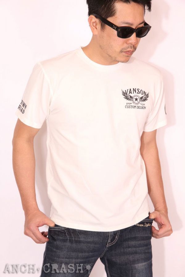 当店別注 VANSON ドライ 半袖Tシャツ ウィング ACV-901 オフホワイト S　吸汗速乾 抗菌防臭 UVカット バンソン ハーレー_画像4