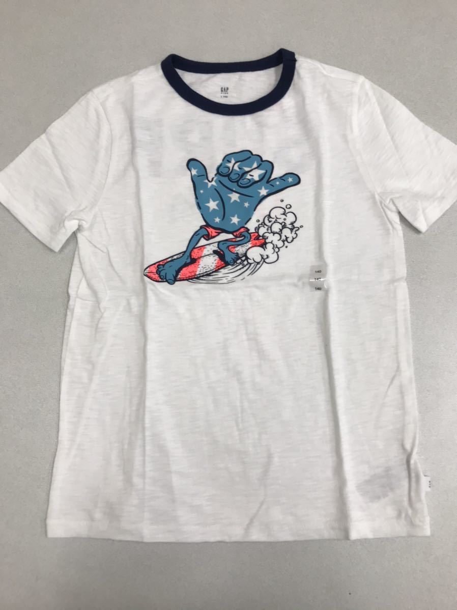 ＧＡＰ■新品■150■ギャップ■SURF■白■サーフィン■バックプリント■Ｔシャツ■紺■波乗り■USA■21■2-2_画像1