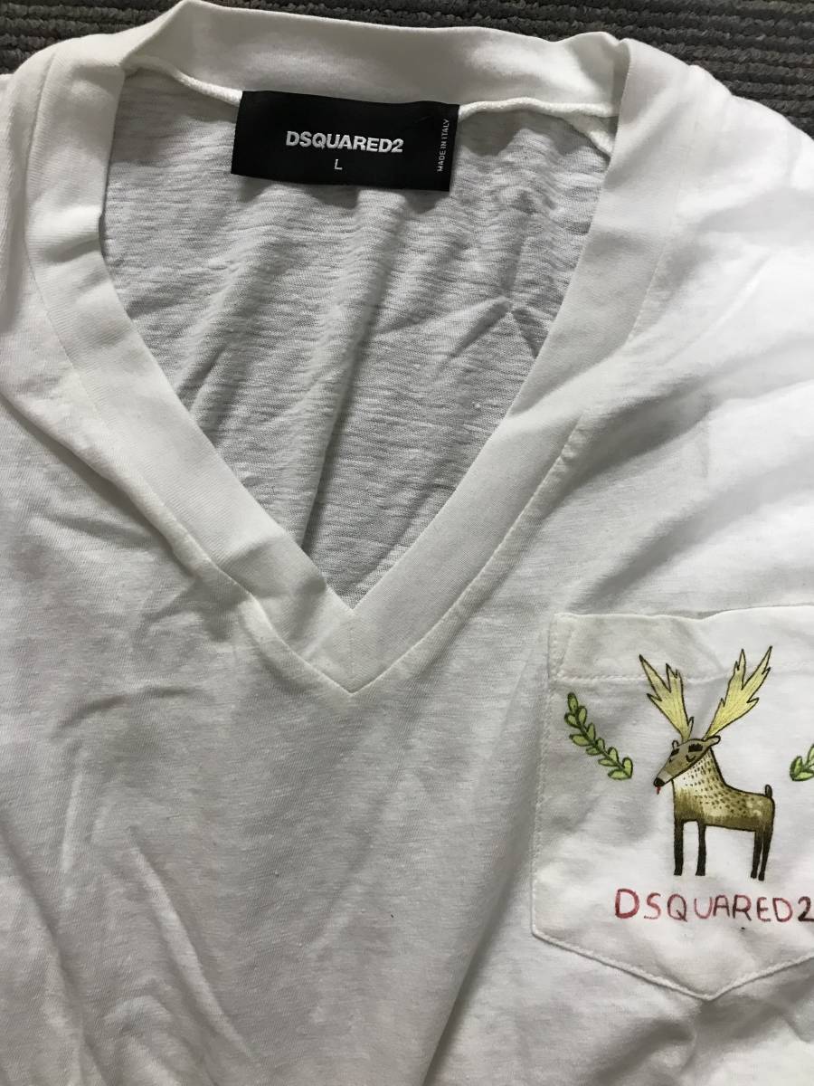 本物 新品 DSQUARED2 ディースクエアード 半袖Vネック胸ポケット付Tシャツ S74GD0249 白 L_画像3