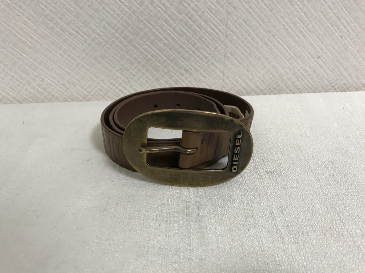  genuine article diesel DIESEL original leather buckle belt travel tea Brown Denim travel men's lady's American Casual Italy made Western 85