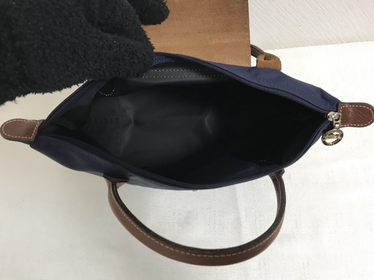  genuine article Long Champ LONGCHAMP original leather nylon Mini hand Boston business bag tote bag navy blue navy lady's men's travel travel suit 