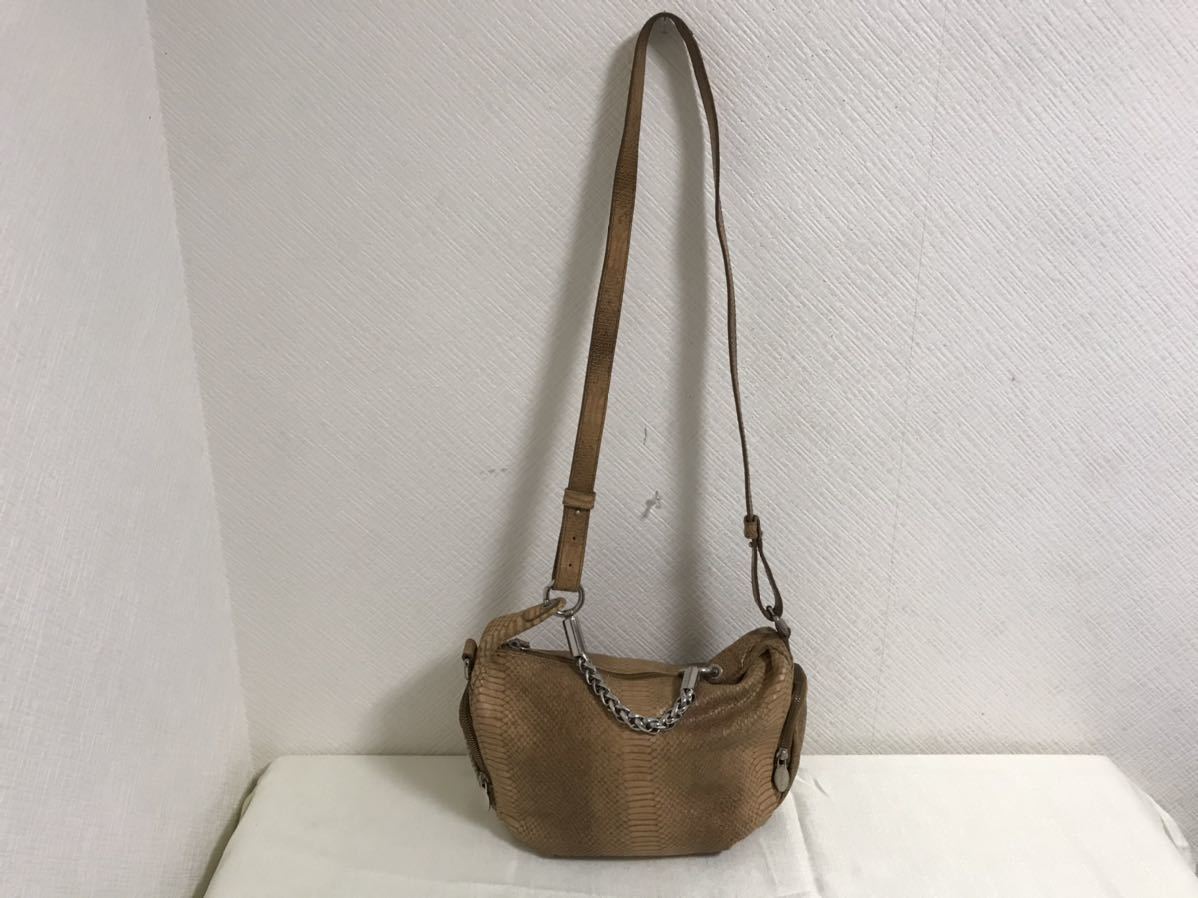 本物フルラFURLA型押しパイソン蛇皮本革レザー2wayハンドショルダー