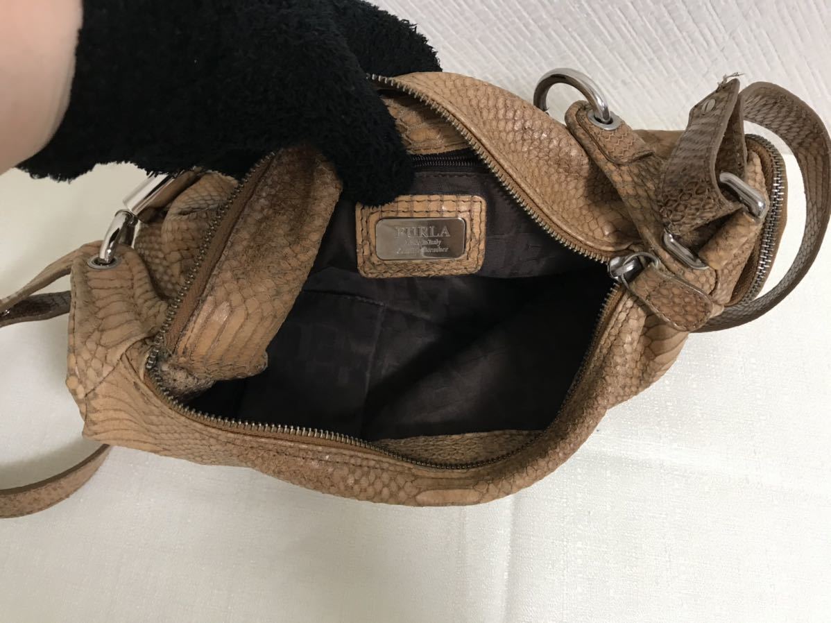 本物フルラFURLA型押しパイソン蛇皮本革レザー2wayハンド 本物フルラFURLA型押しパイソン蛇皮本革レザー2wayハンド