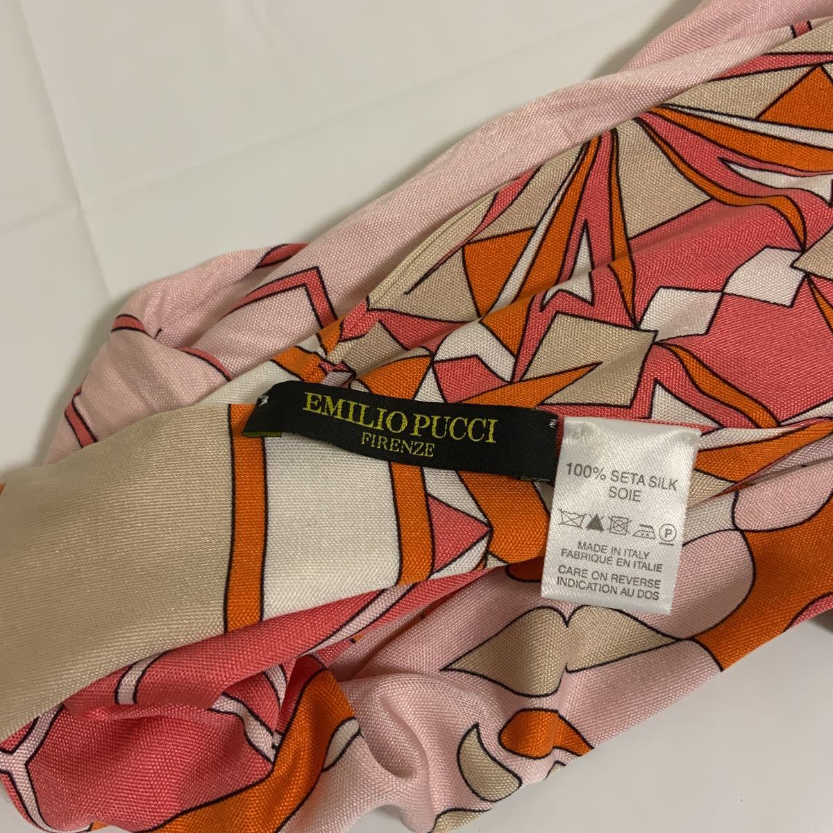  genuine article Emilio Pucci EMILIOPUCCI silk Mini stole muffler scarf travel travel pink pattern lady's chief 