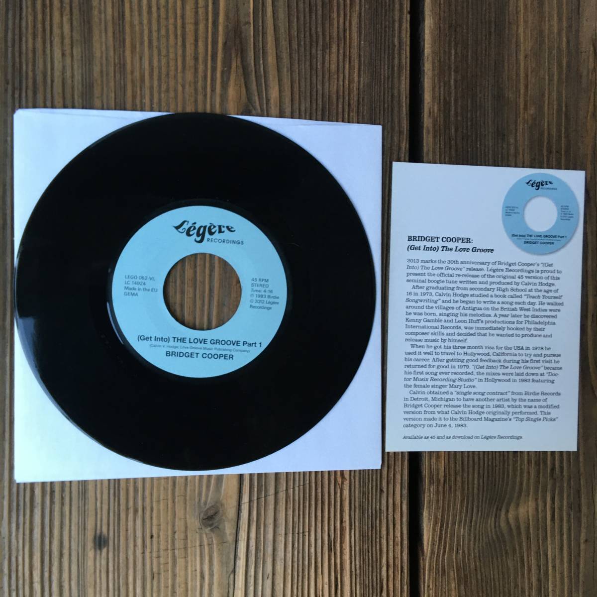 ★送料込み！激Rare Modern Soul人気曲の再発【Bridget Cooper - (Get Into) The Love Groove Part 1&2】7inch Legere Recordings Reissue