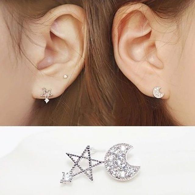  earrings lady's accessory S925 silver pin gold are correspondence star month pretty AA234-16