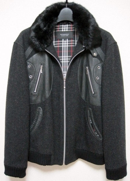 バーバリー レザージャケット ラビットファー BURBERRY BLACK LABEL ラビットファーダウンジャケット M
