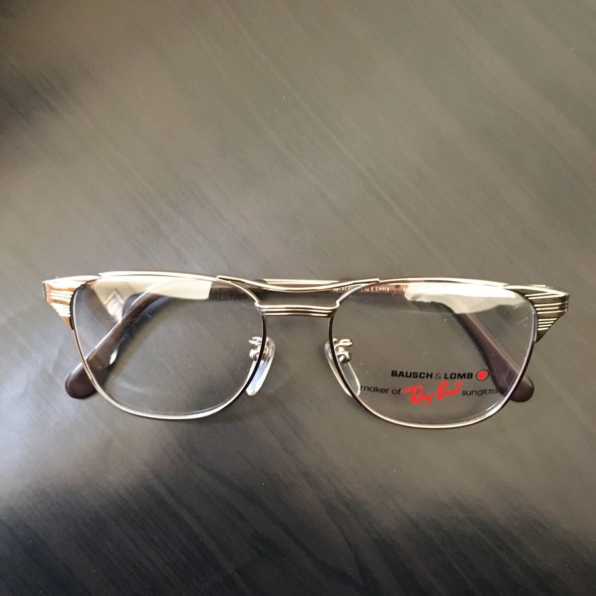 新品・未使用 ★ Ray-Ban Bausch & Lomb 50’ｓ ★ ツーブリッジ メガネ フレーム 714 G ゴールド ★ レイバン めがね 眼鏡 （管理F201）_画像2